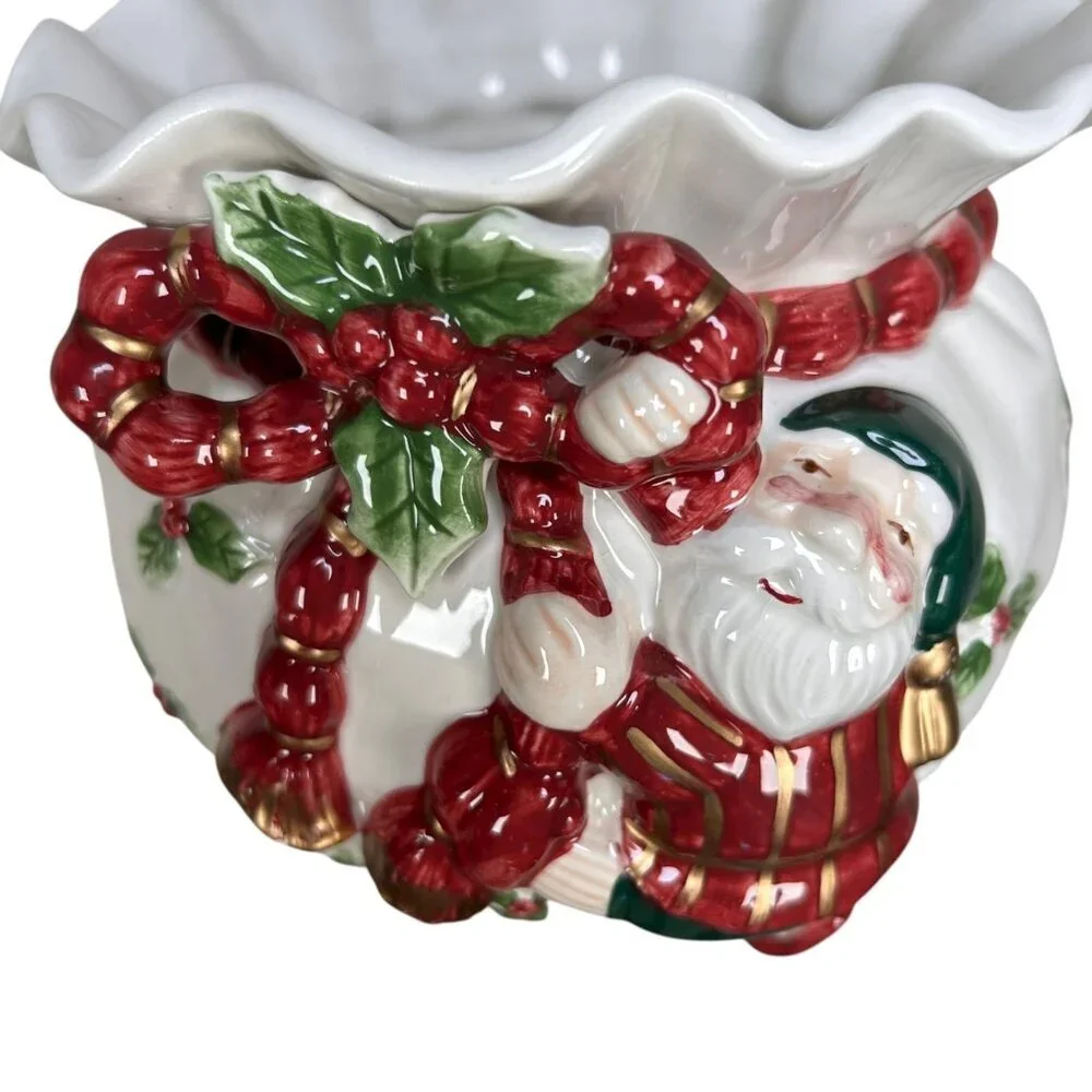 Fitz & Floyd Santa Bag Cachepot Candy Jar Planter Vase Catchall Christmas